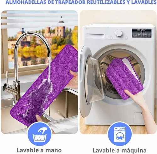 Vista 6 de Almohadillas de repuesto reutilizables para mopa Swiffer PowerMop, 15.3 x 5.1 pulgadas, paquete de 5