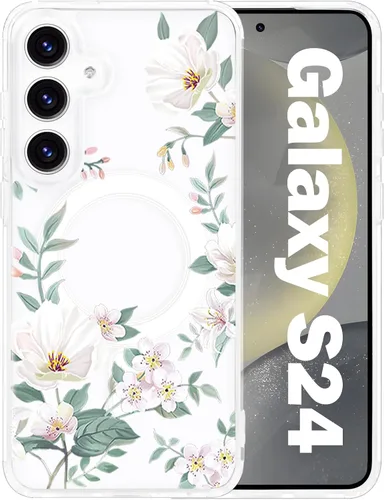 Vista 20 de Funda magnética para Samsung Galaxy S22 Ultra Flower, compatible con MagSafe, patrón floral transparente a prueba de golpes, parte trasera