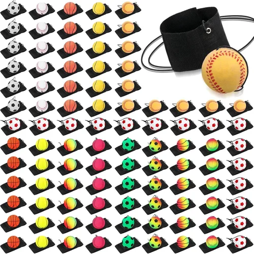 Vista 8 de Skylety Bola de Muñeca con Rebote de 1.85 Pulgadas, Bola de Deporte de Goma con Correa y Cuerda, Bolas Reboteadoras de Baloncesto, Béisbol, Fútbol
