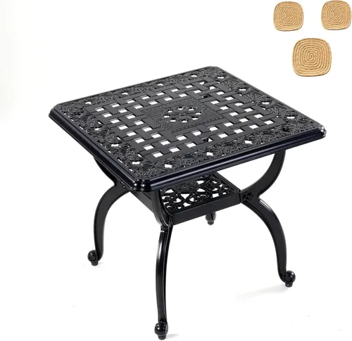 Vista 11 de Mandolin Mesa auxiliar de patio al aire libre, resistente al óxido, de aluminio fundido, mesa auxiliar resistente a la intemperie, mesa de café