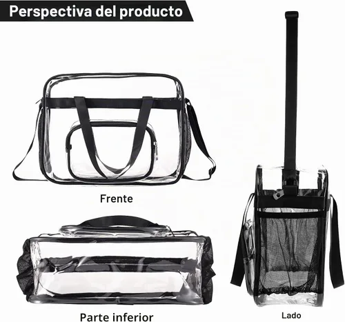 Vista 3 de Bolsas Transparentes Aprobadas para Estadios, Bolsa Tote Transparente + Correa para el Hombro, Bolsa Transparente Grande Negro de gran