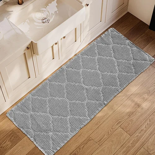 Vista 15 de ZALL Tapete de baño de punto gofre, súper absorbente, antideslizante, color marrón, 17 x 24 pulgadas, patrón geométrico de diamante, lavable a