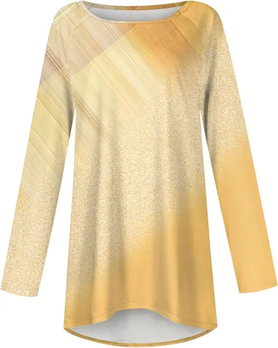 Vista 3 de GIANTHONG Women's Long Sleeve High Low Long Tunic Tops Round Neck Tops Pullover Loose Fit Gradient Printing Shirts for Work
