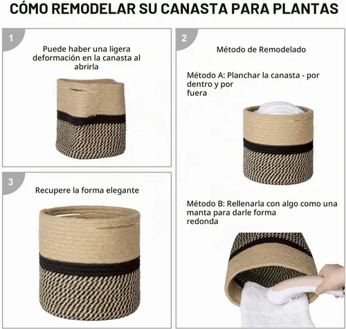 Vista 6 de TIMEYARD Cesta pequeña de mimbre para plantas, maceta para plantas de Negro y yute
