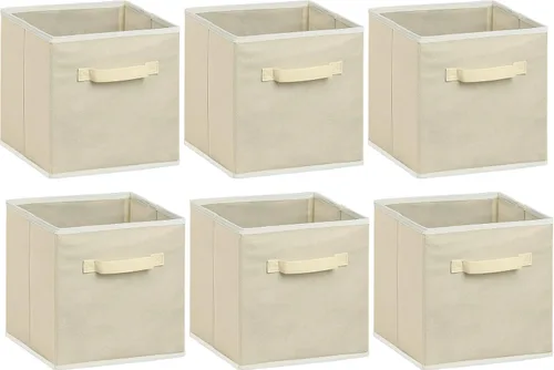 Vista 2 de Simple Houseware Contenedores de almacenamiento plegables de 11 pulgadas, color beige, paquete de 6 cubos de tela organizadores para armario
