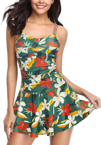 Vista 19 de SHEKINI Traje de baño de una pieza con falda fruncida cruzada para mujer Vestido de baño Traje de baño Albaricoque - Bw