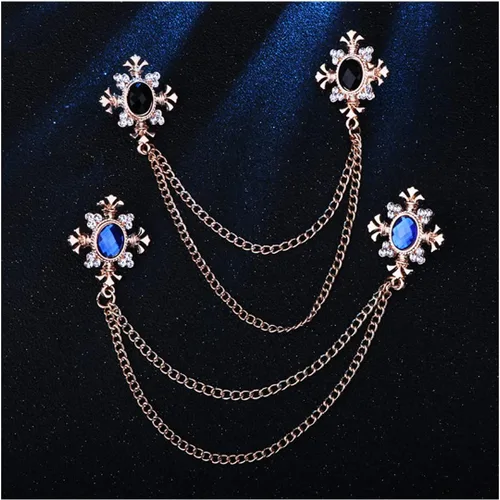 Vista 7 de Broche de cadena con borlas de cristal cruzado, con borlas de diamantes de imitación, pasadores dorados y plateados para hombres y mujeres, traje