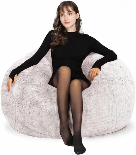 Vista 17 de HDMLDP - Funda de puf para niños y adultos, sin relleno, funda cómoda, esponjosa y redonda, para sofá tipo puf, para silla de lectura, silla de Gris