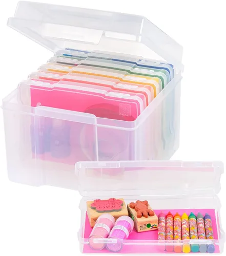 Vista 11 de IRIS USA 4 x 6 pulgadas, fabricado en Estados Unidos, paquete de 2 organizadores de fotos y caja de almacenamiento de imágenes con asa, 12 fundas