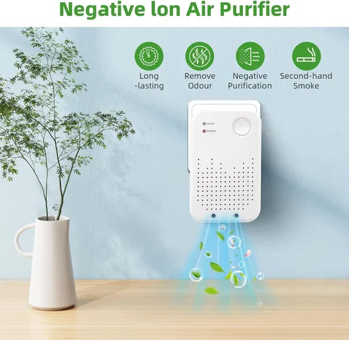 Vista 8 de Ionizadores de aire enchufables, paquete de 2 unidades sin filtro, purificadores de aire portátiles silenciosos para dormitorio, cocina, baño