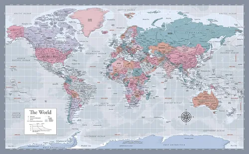 Vista 7 de Póster laminado de mapa del mundo, gráfico de pared, mapa de la Tierra, 18 x 29 pulgadas (negro)