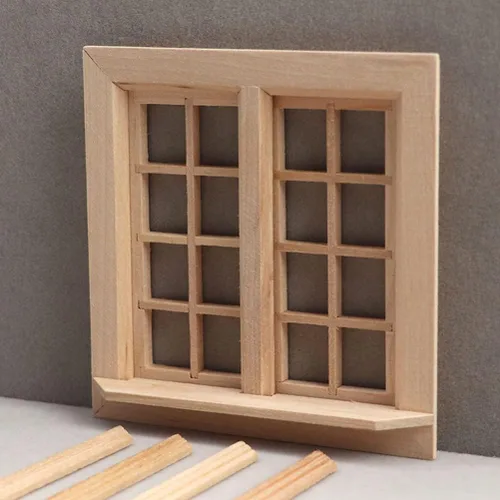 Vista 3 de Toyvian Ventana de casa de muñecas, 1: marco de ventana de madera en miniatura a escala 12, accesorio de muebles de casa de muñecas para decoración