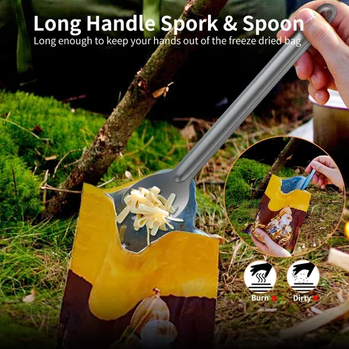 Vista 3 de OUTXE Spork y Cuchara de Mango Largo de Titanio, Juego de Camping de 8.7 Pulgadas