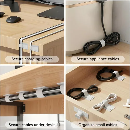 Vista 5 de 100 bridas de para cables, correas autoadhesivas para organizar cables de escritorio, organizador de cables ajustable para escritorio, hogar, Blanco