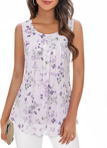 Vista 54 de Timeson - Camiseta de gasa sin mangas, blusa tipo túnica informal de doble capa para mujer