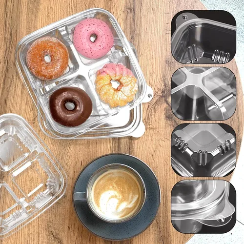 Vista 3 de Paquete de 20 recipientes transparentes Bento para aperitivos, 4 compartimentos con tapas Clear Divided Food Storage Containers, 6.3X6.3X2.36In