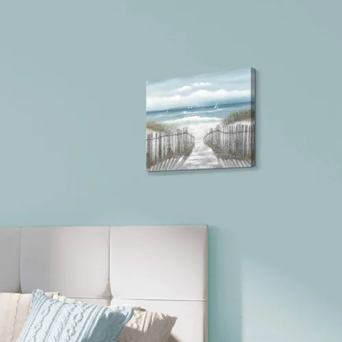 Vista 5 de Lienzo decorativo para pared, camino de playa: camino de arena con pintura de valla a la costa, impresiones artísticas para baño