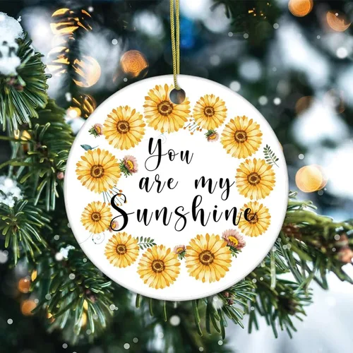 Vista 2 de Adorno de Navidad de cerámica impreso en dos caras con texto en inglés "You are My Sunshine", novedad para familiares, amigos, niños, regalos