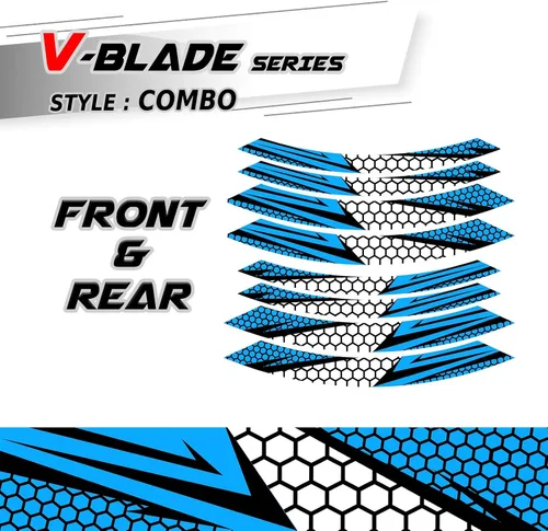Vista 4 de MC MOTOPARTS Calcomanías para llantas de 17 pulgadas compatibles con CB1100RS VFR800 X F CB 300R 125R CB1300 (azul aguamarina)