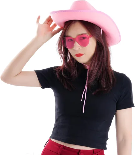 Vista 6 de Sombrero de vaquero y lentes para cosplay, disfraz de Halloween, suministros de fiesta, sombreros para niñas y mujeres