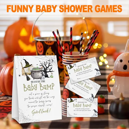 Vista 3 de ZIIUFRN Juego de tarjetas de juego para baby shower, mide el juego Baby Bump, 50 tarjetas - Suministros minimalistas de género neutro para niño