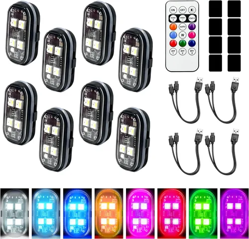Vista 7 de 4 luces LED estroboscópicas inalámbricas de 4 LED, 8 colores de alto brillo, luz intermitente impermeable con control remoto, luz LED recargable
