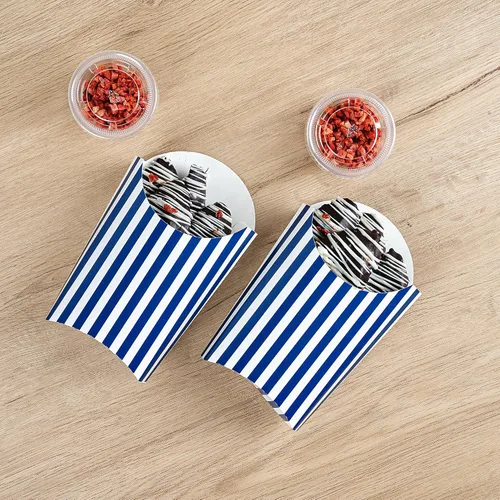 Vista 8 de Restaurantware Bio Tek - Taza de papas fritas desechables de 4.7 x 3.5 x 5.1 pulgadas, 100 vasos desechables para refrigerios, papel azul y blanco