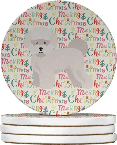 Vista 90 de Abyssinian Sand Terrier Merry Christmas - Posavasos grandes de piedra arenisca (4 unidades)