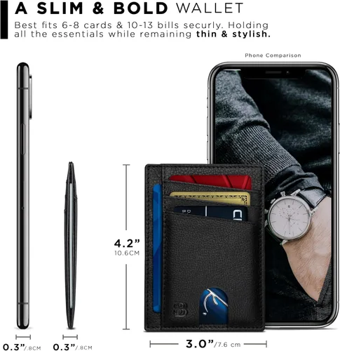 Vista 4 de SERMAN BRANDS RFID Blocking Slim Minimalist Mens Front Pocket Wallet. Thin Card Holder. Full Grain Leather Wallets for Men