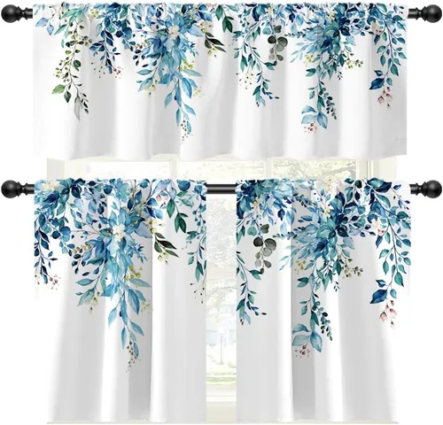 Vista 51 de Cortinas de cocina de estilo granja occidental con bolsillo para cortinero, pequeñas y cortas, estilo café rústico, cabaña, puerta de granero