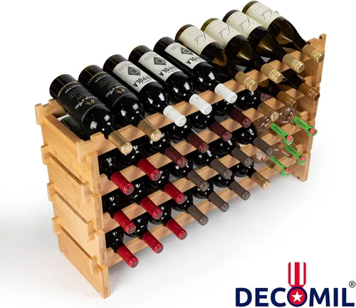 Vista 2 de DECOMIL - Estante de vino grande para 36 botellas, estante apilable y modular para almacenamiento de vino, estantes de exhibición de bambú sólido
