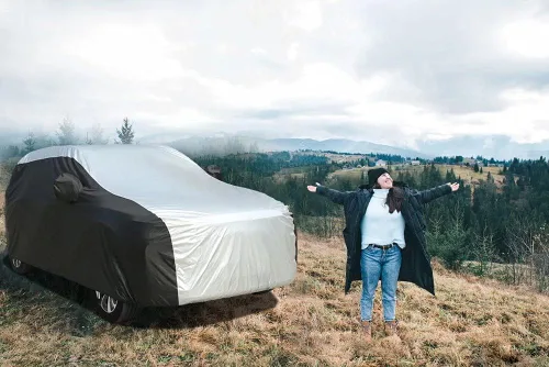 Vista 7 de Coverado - Funda impermeable para coche Hatchback para todo tipo de clima, cubiertas exteriores completas, protección contra nieve, viento y rayos