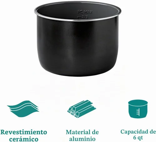 Vista 5 de Olla a presión eléctrica, multicocina programable 7 en 1, olla de cocción lenta de acero inoxidable de 6 cuartos de galón, arrocera, vaporera