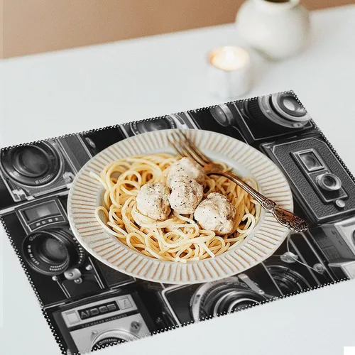 Vista 6 de Retro Cool Camera Collection Placemats Set of 6 Washable Non-Slip Waterproof Place Mats Rectangle Canvas Heat Resistant Table Mats for Party Kitchen