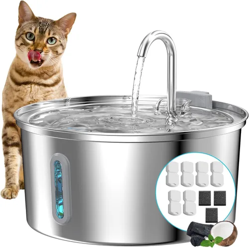 Vista 12 de Fuente de agua para gatos de acero inoxidable: Fuente para gatos de 2,2 L para beber - Fuente de agua automática para mascotas para gatos