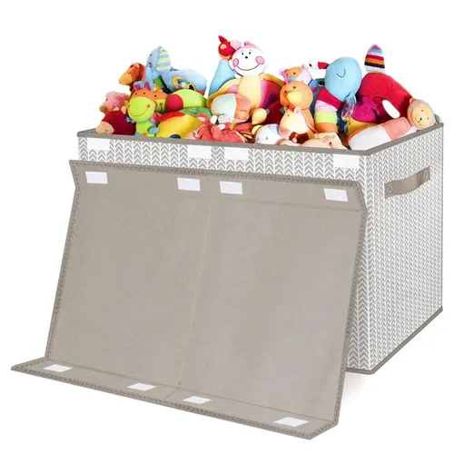 Vista 6 de Caja organizadora de juguetes para niños y niñas, contenedor grande de almacenamiento de tela plegable con tapa abatible y asas para ropa, manta