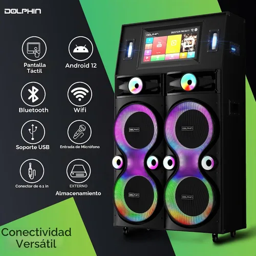 Vista 2 de Máquina de karaoke Dolphin KaraokeBox 4120: Karaoke gigante cuádruple de 12" – Pantalla táctil de 18.5" para letras, WiFi, altavoces Bluetooth, 2
