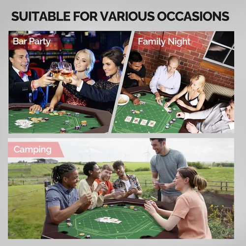 Vista 8 de PEXMOR Mesa de póquer plegable, mesa de blackjack Texas Holdem plegable octogonal para 8 jugadores con fieltro de grado casino, riel acolchado