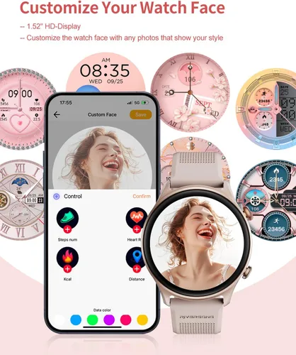 Vista 4 de RIVERSONG Reloj inteligente redondo para mujer, rastreador de actividad de 1.52 pulgadas con respuesta/hacer llamada/voz AI para iPhone Android, más