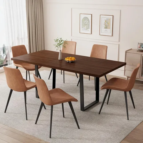 Vista 28 de ZckyCine Conjunto moderno de mesa de comedor de 5 piezas con mesa rectangular de madera y 4 sillas tapizadas en cuero, capacidad para 4 personas