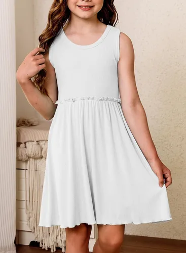 Vista 2 de blibean Vestido de verano sin mangas para niñas, trajes cómodos talla 4-13 años