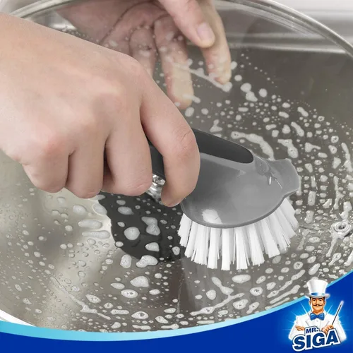 Vista 8 de MR.SIGA Cepillo de limpieza para ollas y sartenes, cepillo de platos para cocina, paquete de 2 Negro & gris