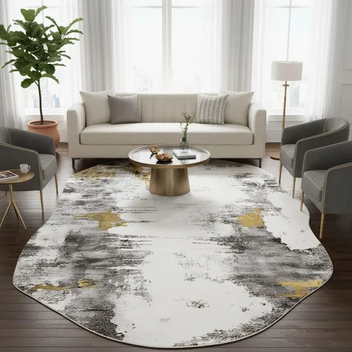 Vista 20 de Alfombra moderna con forma abstracta beige para sala de estar, dormitorio, comedor, contemporánea, lavable, de 2 x 3 pulgadas, decoración