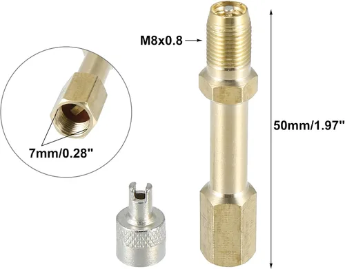 Vista 4 de X AUTOHAUX Adaptador de extensión de válvula de neumático automático de latón de 1.969 in/1.97 pulgadas de largo, extensor de vástago de neumático