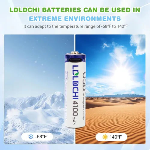Vista 4 de Baterías de litio AA recargables de 4100 mWh, paquete de 4 baterías dobles A de 1.5 V con cable de carga USB-C, 1200 ciclos de larga duración