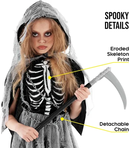 Vista 3 de Morph Disfraz de la parca para niñas, disfraz de la parca de Halloween, disfraz de la parca para niña