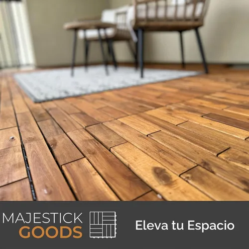 Vista 2 de Majestick Goods Azulejos entrelazados de madera de acacia para terraza. Fácil instalación para suelos de patio y pasarelas con drenaje de base