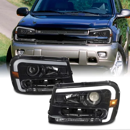 Vista 8 de AKKON - Para faros delanteros de proyector Chevy Trailblazer 2002-2009 LED DRL Daytime Running Light Chrome Housing Clear Lens Driver And Carcasa