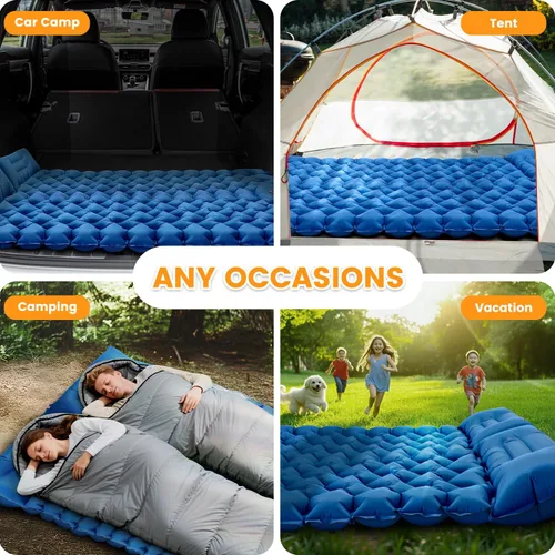Vista 6 de Colchoneta de dormir para acampar para 2 personas, doble almohadilla de campamento con bomba de pie y almohada integrada, colchón de aire
