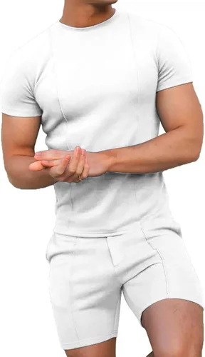 Vista 2 de Conjunto deportivo de 2 piezas para hombre, conjunto de chándal de verano 2023, elegante camiseta muscular y pantalones cortos, traje deportivo